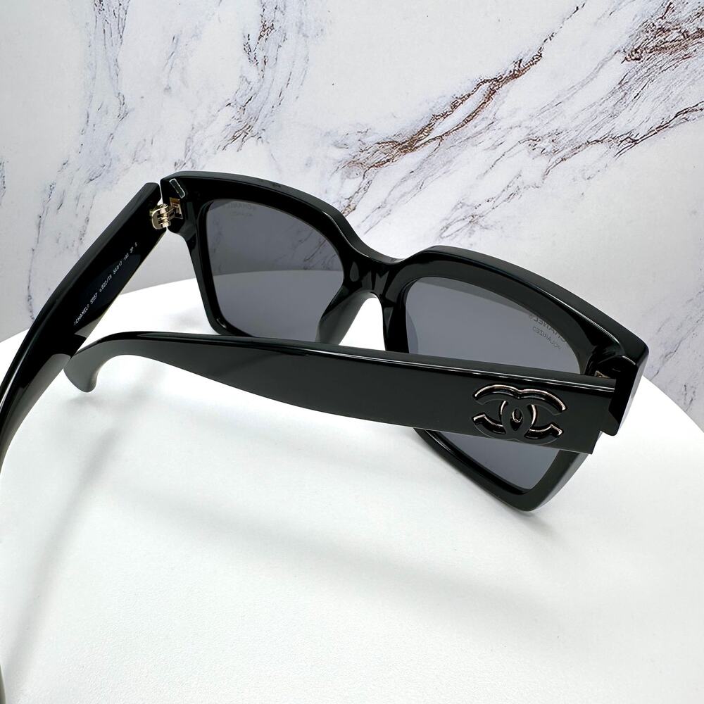 New CHANEL Sunglasses Black Butterfly Gold Polarized Gray Lens - Picture 6 of 16